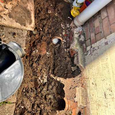 Excavated pipework before completion