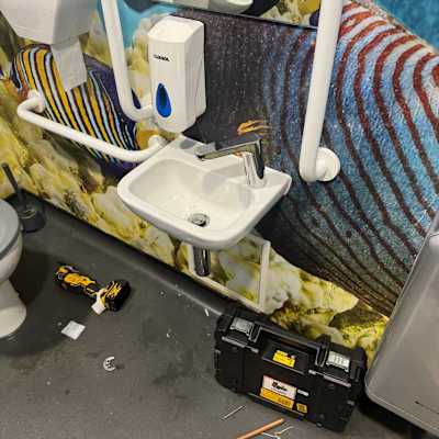 Bathroom sink installation in progress
